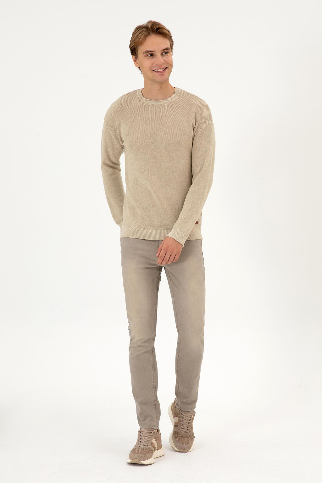 Erkek Comfort Fit Bisiklet Yaka Kum Melanj Basic Kazak - U.s. polo assn фото 4