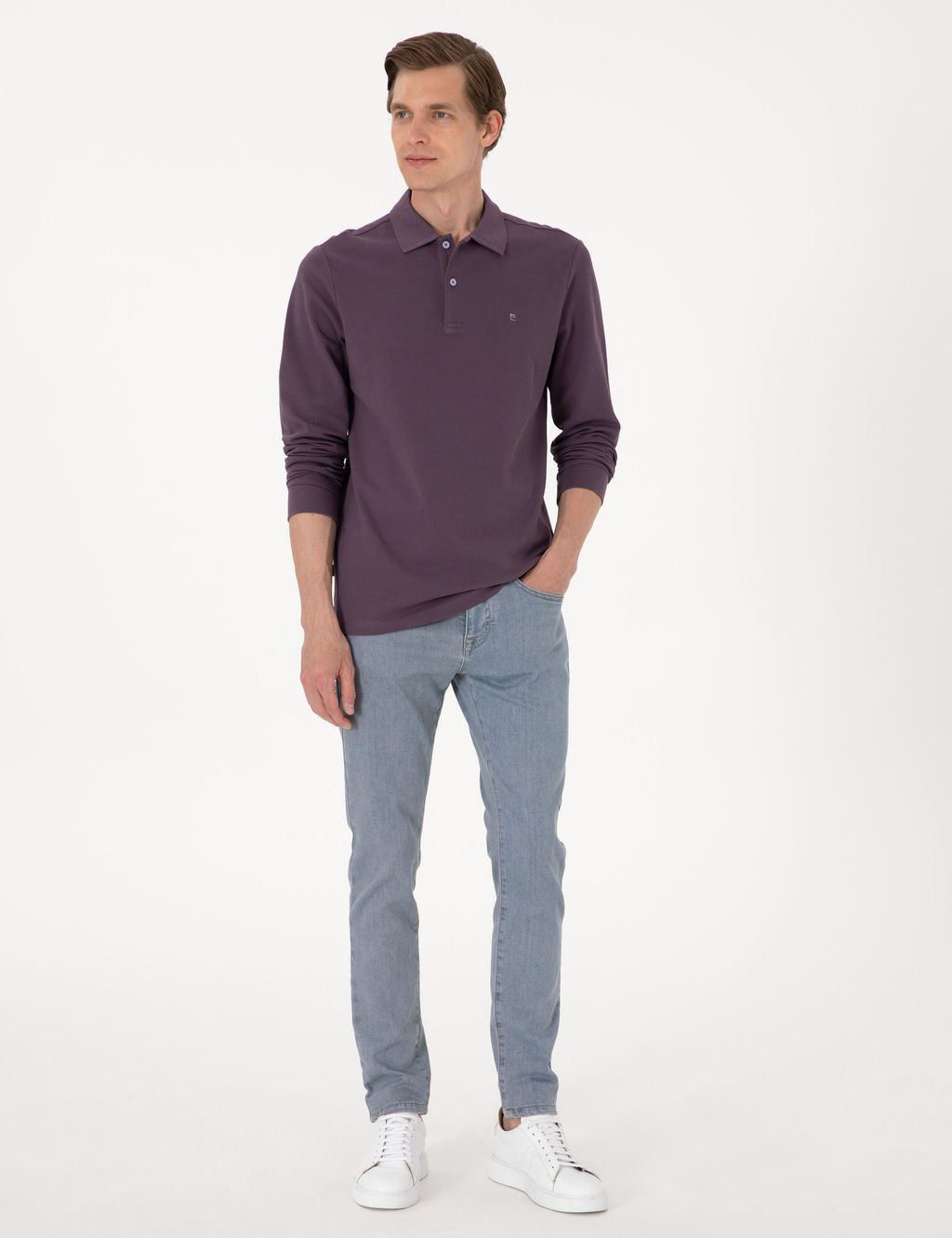 Mor Slim Fit K_vr_lmaz Polo Yaka Basic Pike Sweatshirt - Pierre cardin фото 4