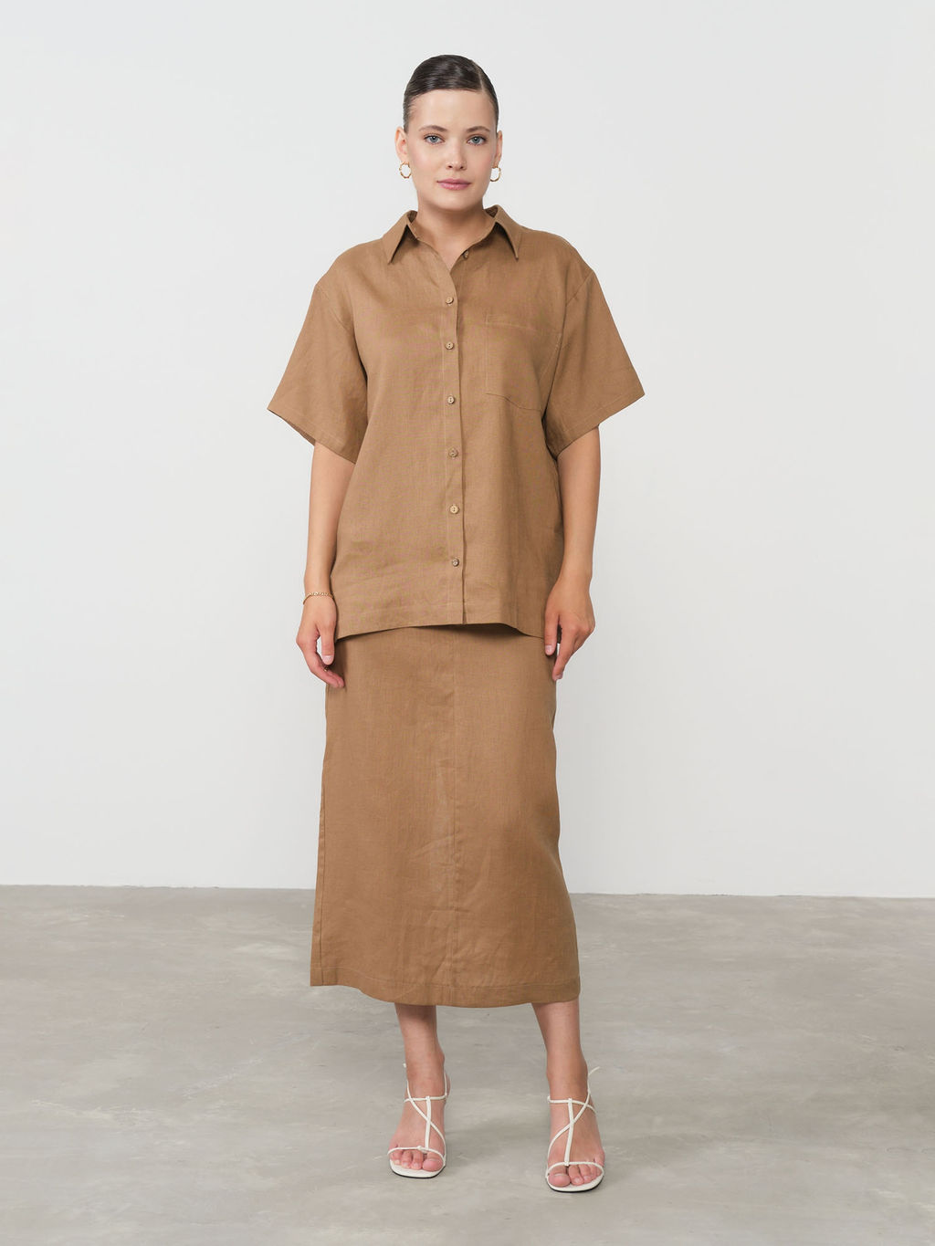 Рубашка льняная 801248 кэмел