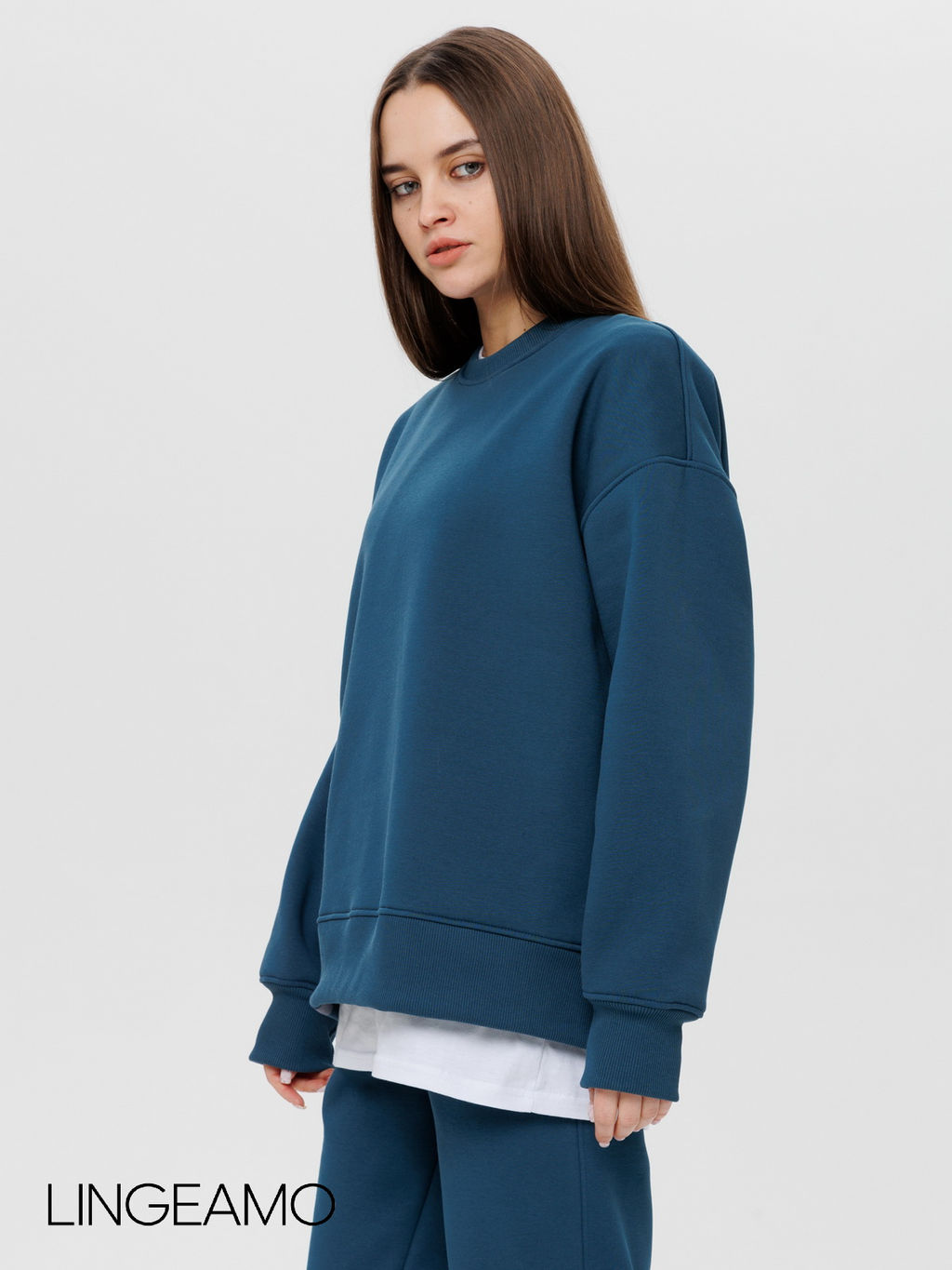 Женский свитшот оверсайз из футера с начесом Lingeamo темно-бирюзовый ВК-23 (23)  фото 10
