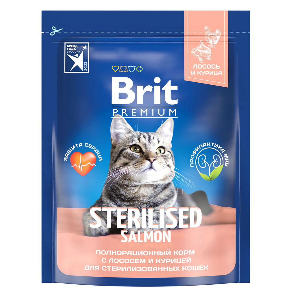 Брит Premium Cat Sterilized Salmon & Chicken сухой премиум кл с лос и кур д/взр стерил 0,4кг - Brit фото 4