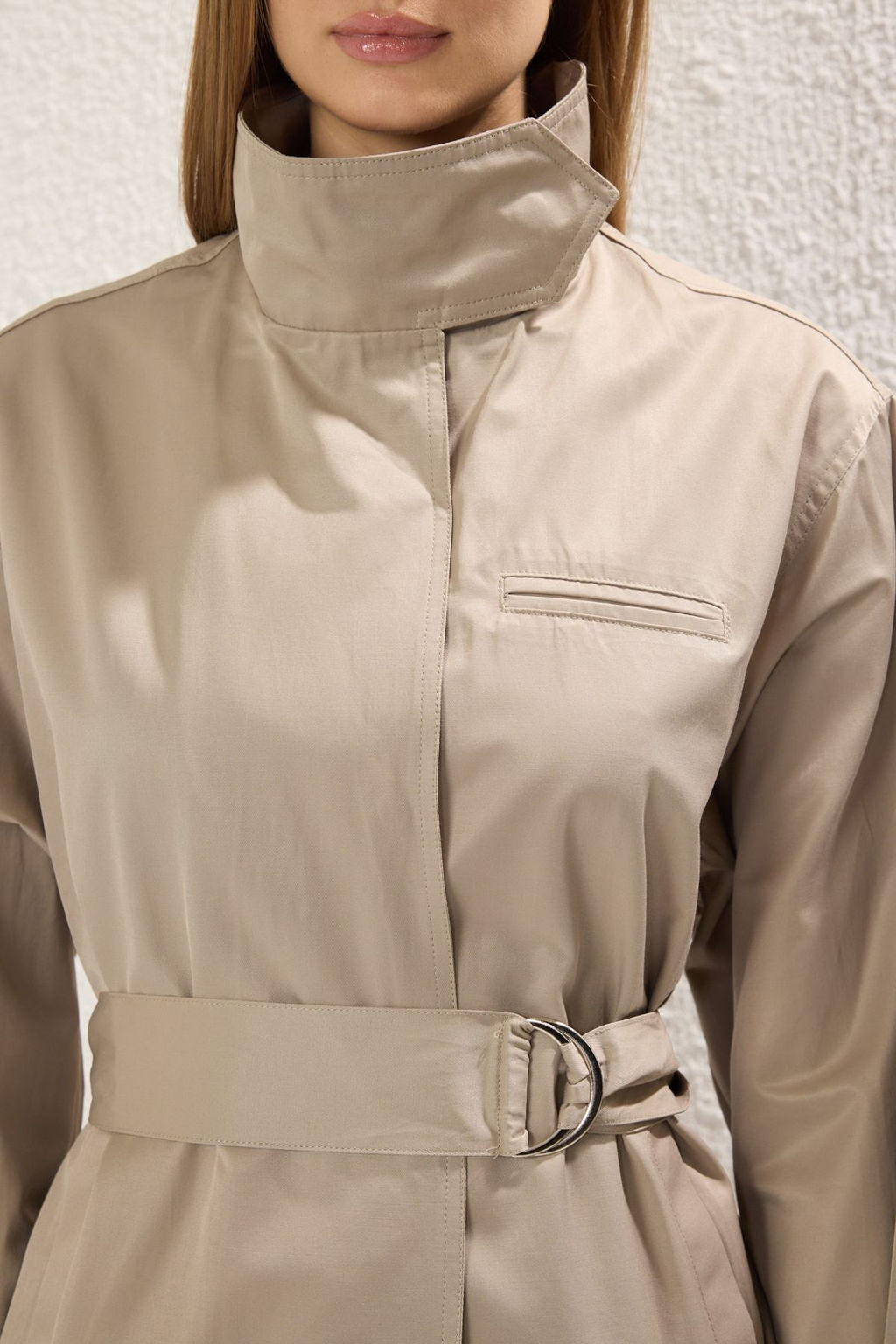Ac?k Haki Dikis Detayl? Oversize K?sa Trenckot TWOSS25TR00016