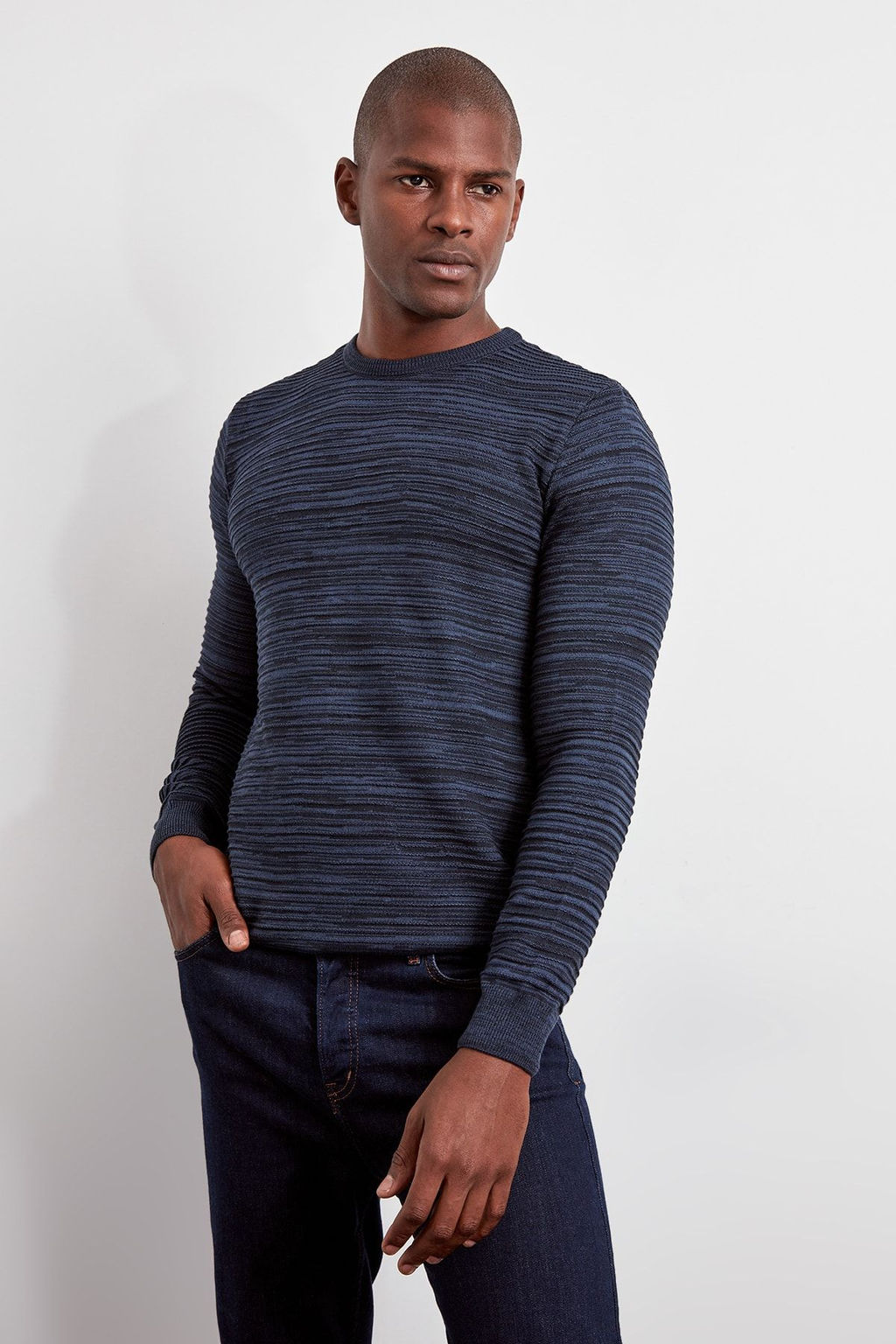 TRENDYOL MAN Lacivert Slim Dar Kesim Bisiklet Yaka Degrade Triko Kazak TMNAW20LS0008 - Trendyolmilla фото 3