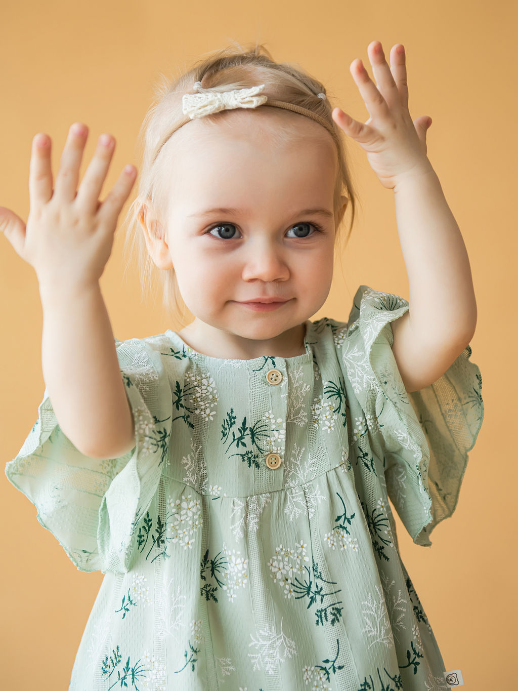 Платье хлопковое с цветочным принтом Зеленое 0+ - Bungly фото 7