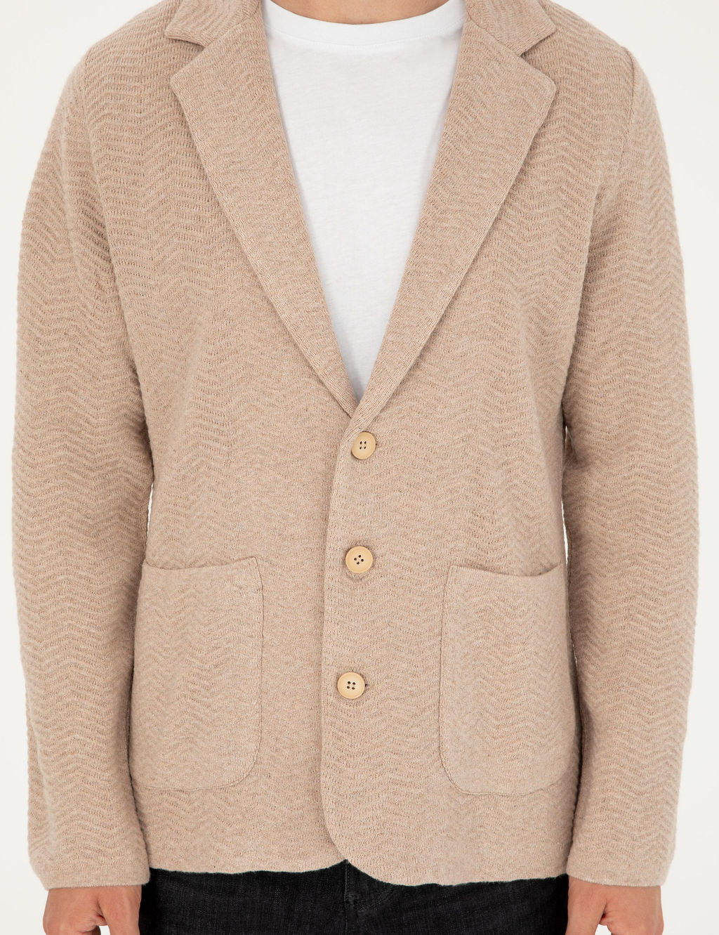 Кардиган приталенного трикотажного цвета Camel Melange - Cacharel фото 7