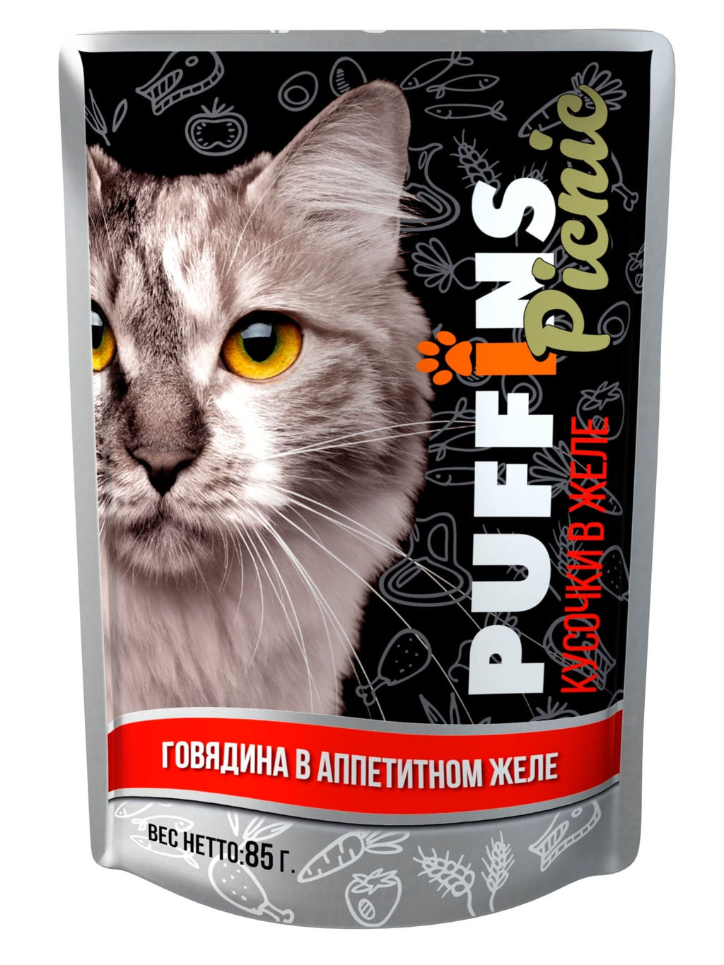 Puffins Picnic пауч д\кошек 85 г. Говядина в желе 1/26 4610003549527