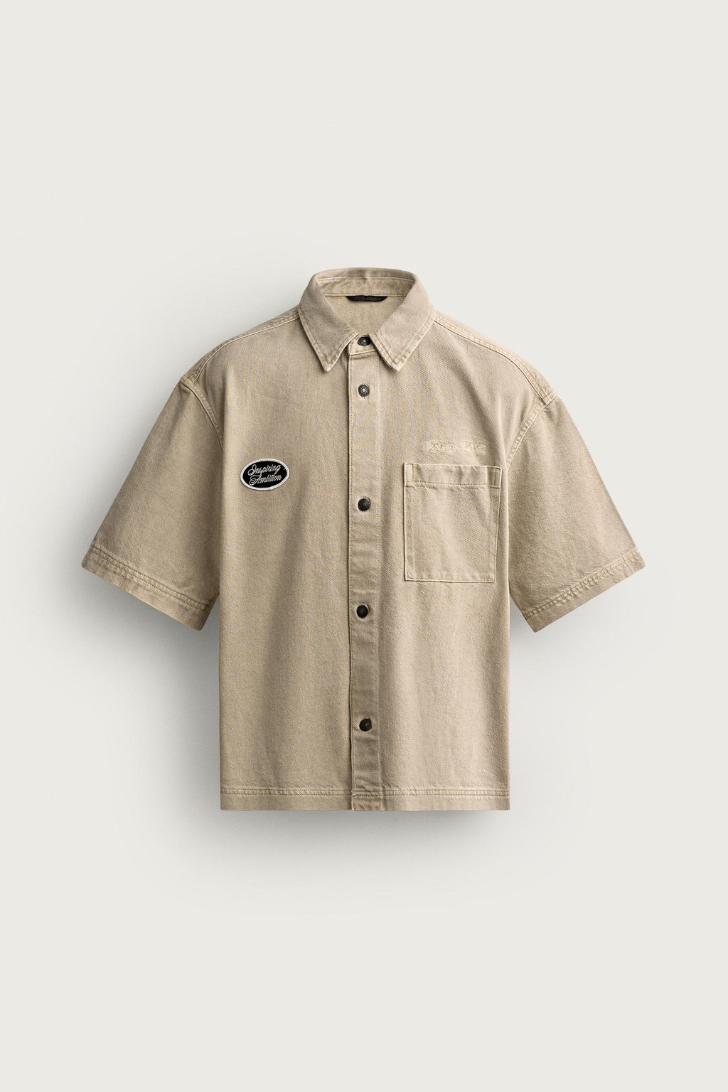 SOBRECAMISA BOXY FIT BORDADO PARCHES / Tostado - Zara фото 6