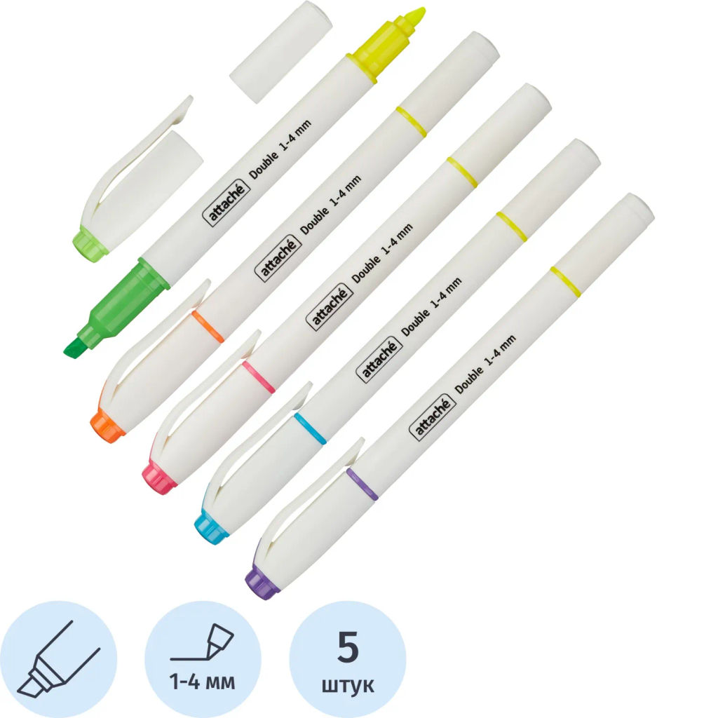 Набор текстовыделителей Attache Double 1-4 мм наб 6 цв 5 маркеров фото 2