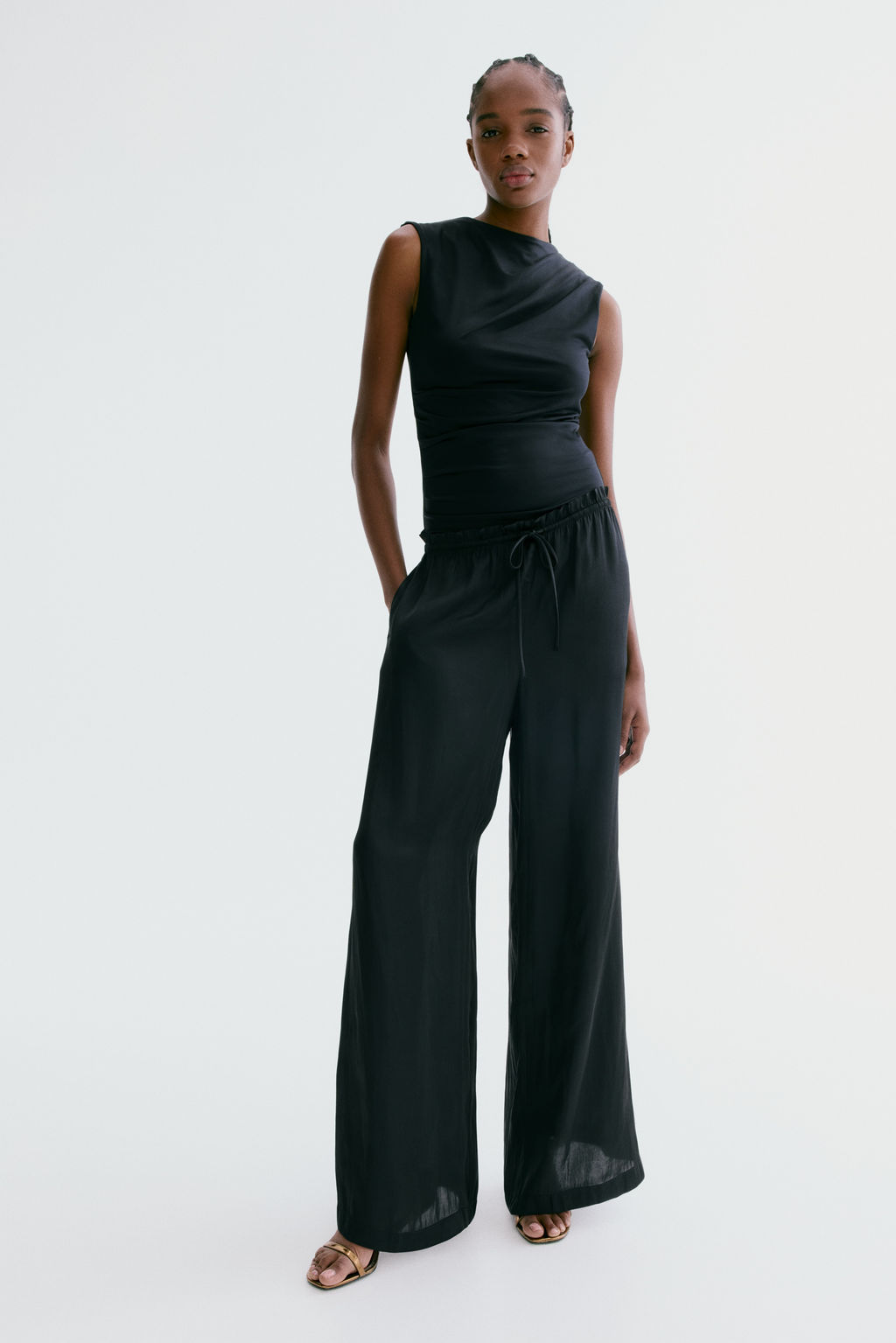 Pantal?n de sat?n con cord?n de ajuste - H&m фото 8