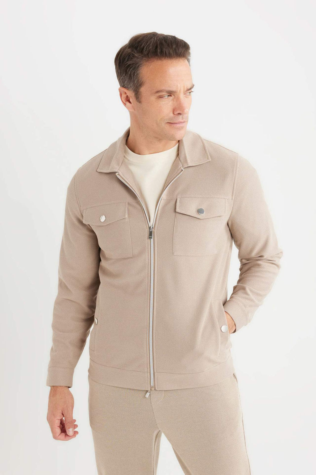 Slim Fit Dar Kesim Polo Yaka Fermuarl? Mevsimlik Baharl?k Mont - Defacto фото 2