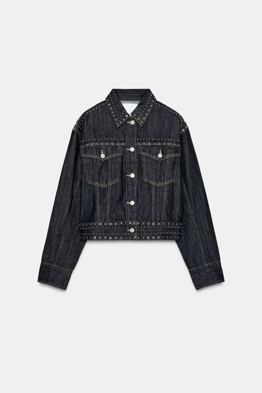 STUDDED DENIM-EFFECT JACKET - Zara фото 7