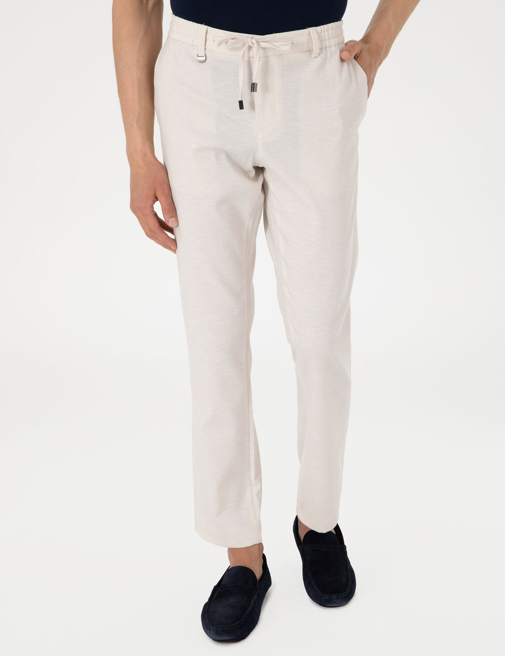 Bej Slim Fit Keten Kar___ml_ Pantolon