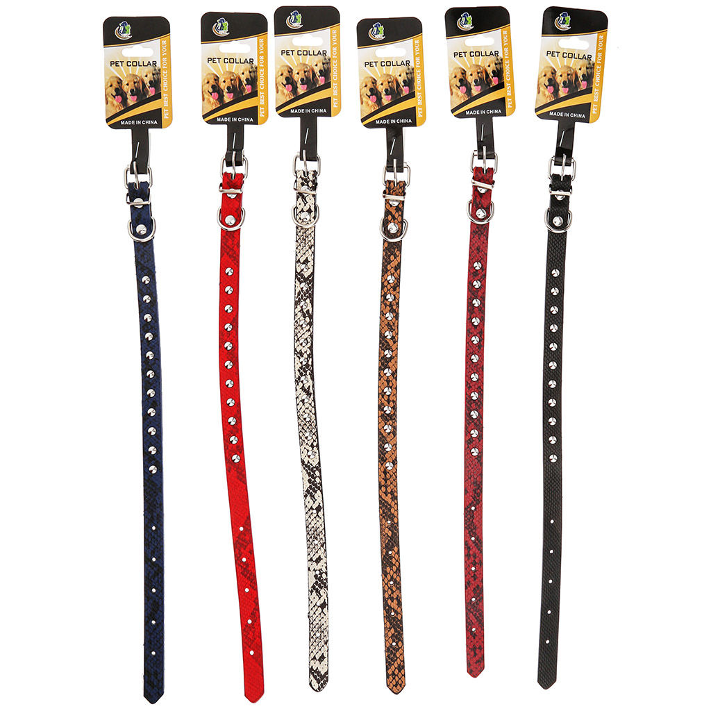 Пэт тойс (Pet toys) Ошейник для собаки Рептилия 1,5х39см, металлическая застежка, под кожу, металл декор, на картоне, цвета в ассортименте: красный, бордовый, синий, черный, коричневый, черно-белый (Китай)  фото 5