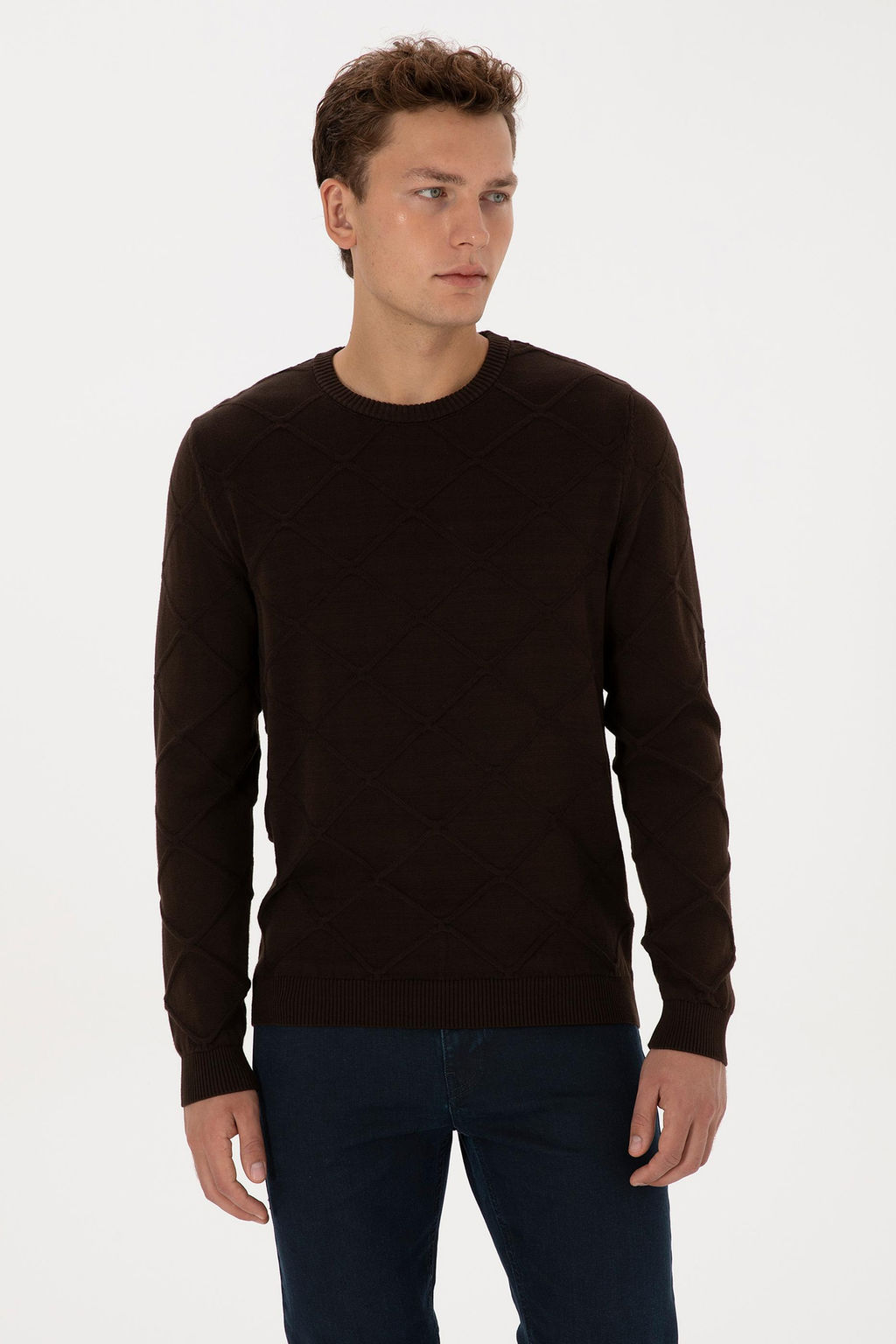 Erkek Regular Fit Bisiklet Yaka Koyu Kahverengi Kazak - U.s. polo assn фото 3