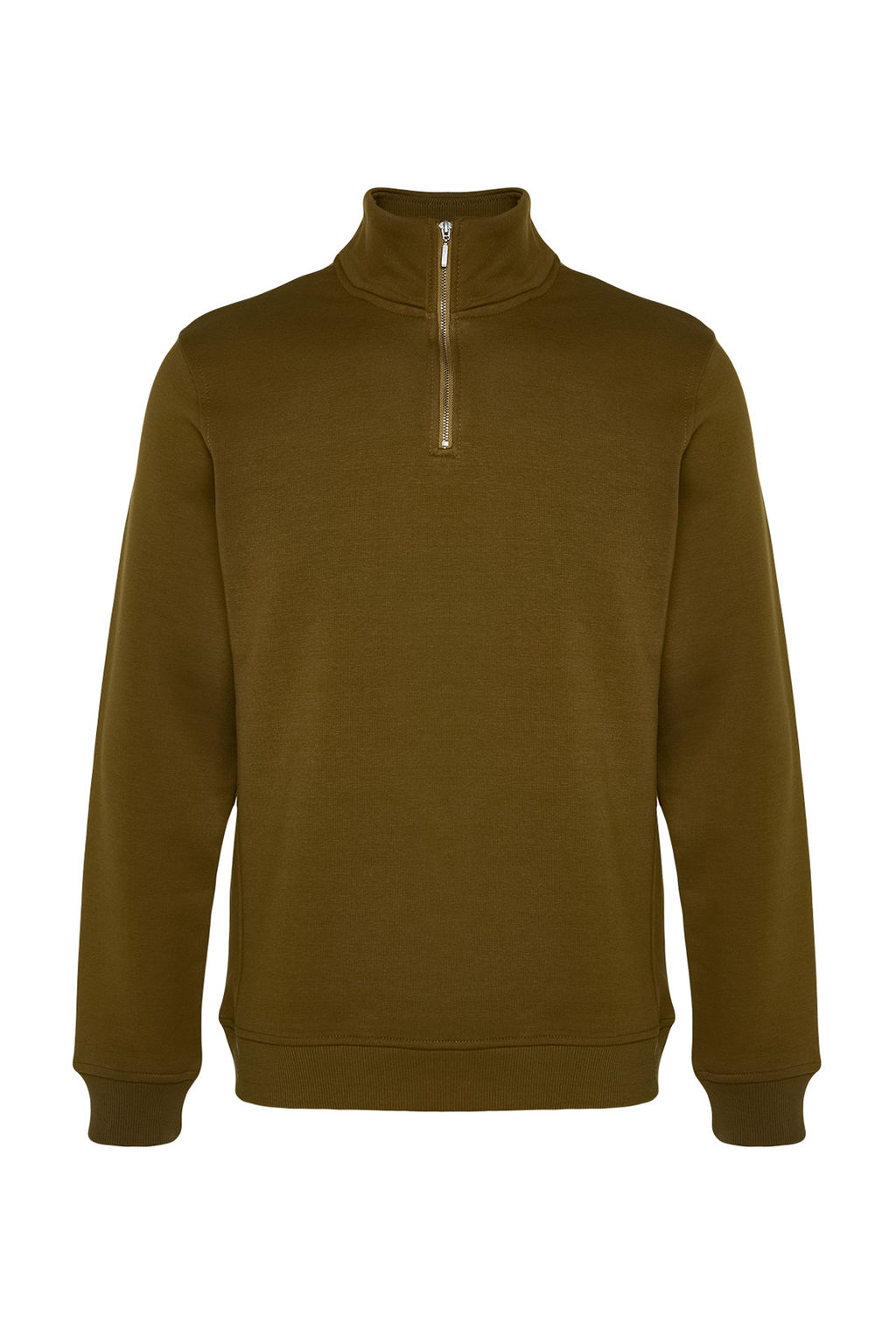 Yesil Regular/Normal Kesim Dik Yaka Fermuarl? Pamuklu Basic Ici Polarl? Sweatshirt TMNAW24SW00041