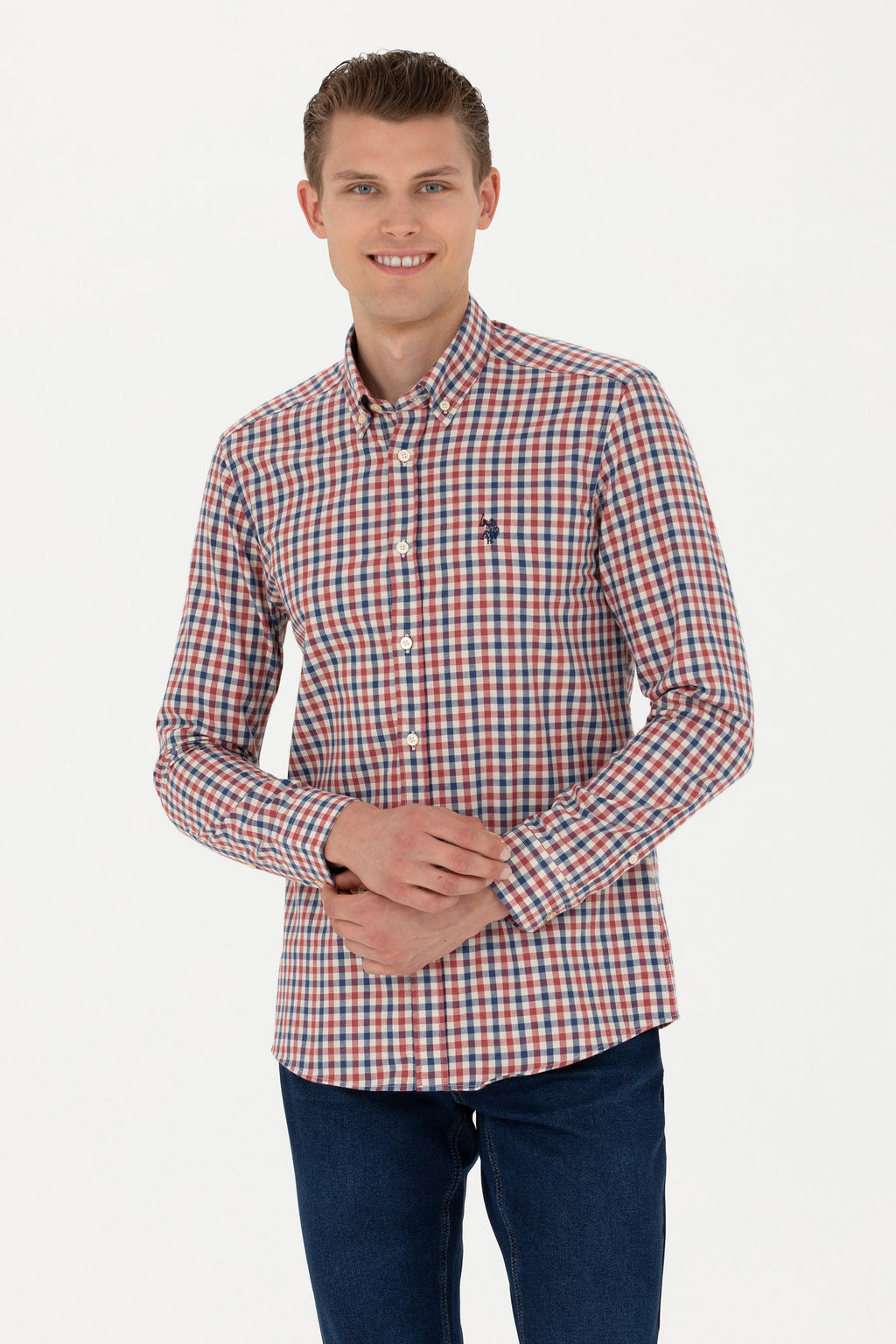 Мужская бордовая рубашка с длинным рукавом - U.s. polo assn фото 13