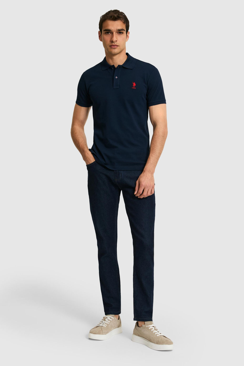 Erkek Slim Fit Polo Yaka Lacivert Basic Ti__rt