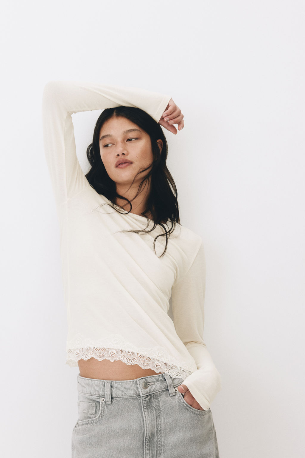 Top de punto con ribete de encaje - H&m фото 3