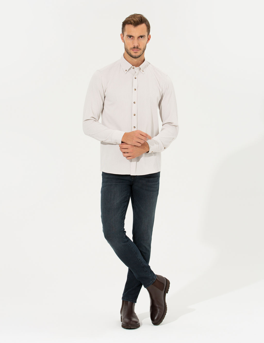 Bej Slim Fit Uzun Kollu G_mlek