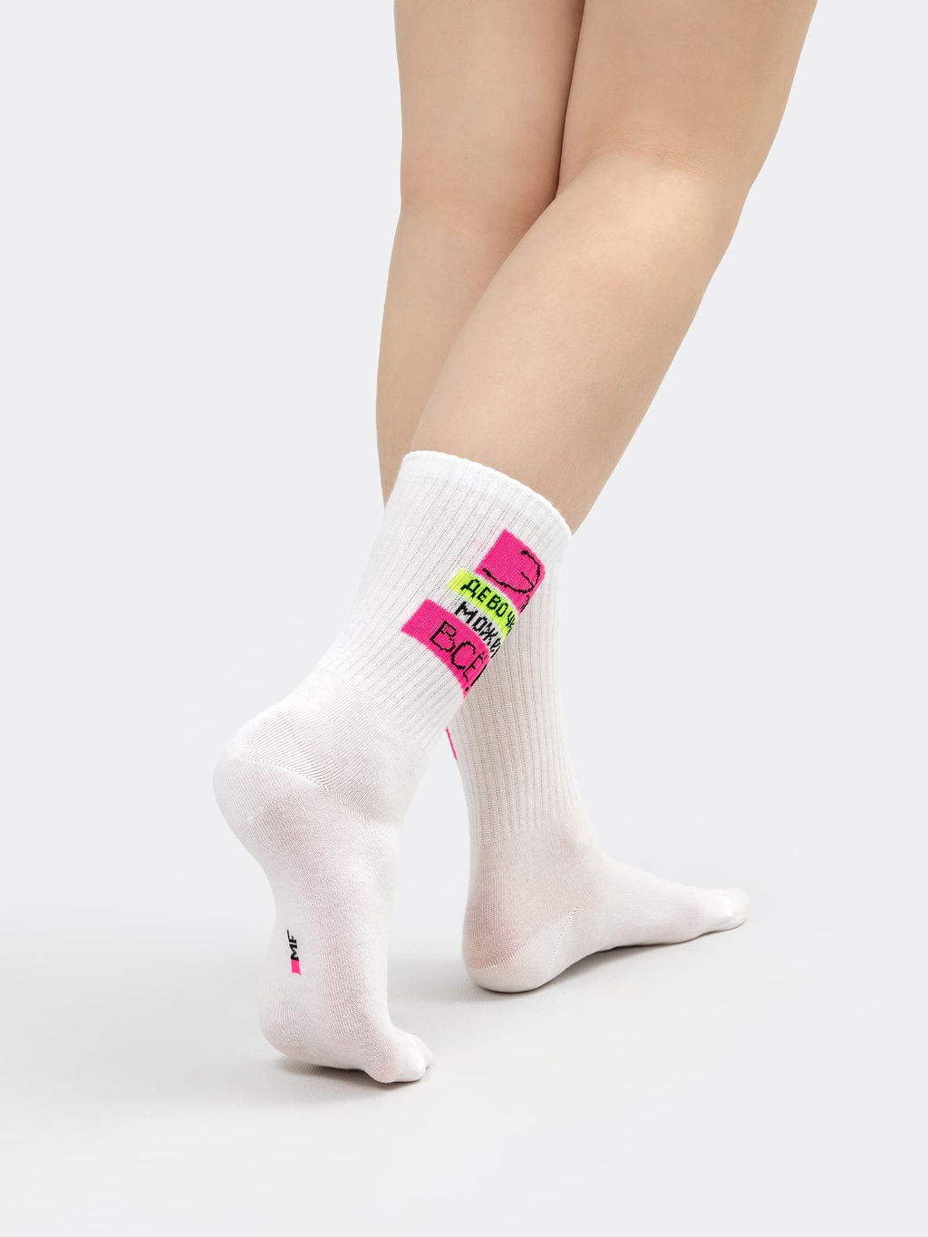 Цена за 5 пар! Высокие носки женские в белом цвете с надписью белый 217K-2288