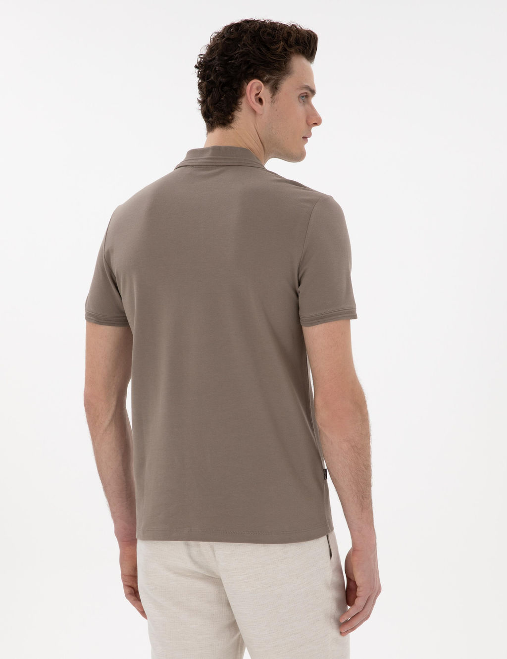 Koyu Vizon Slim Fit %100 Pamuk Polo Yaka Basic Ti__rt