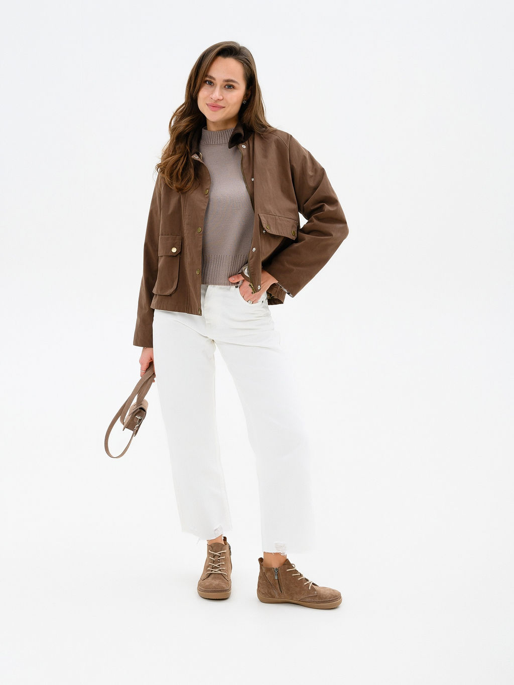 Босоногие ботинки 210.NATAbr.Серо-коричневая замша/Мех