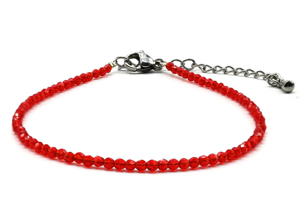 Браслет из граненых бусин мелких 2мм циркон цв.алый, 17см