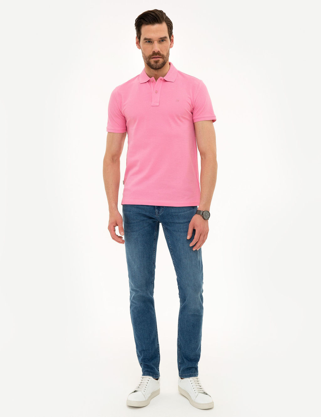 Pembe Slim Fit Polo Yaka Basic Ti__rt