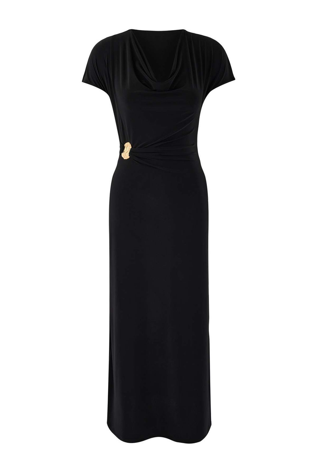 Siyah A-Kesim/Can Form Degaje Yaka Aksesuar Detayl? Maxi Esnek Orme Elbise TWOSS26EL00106