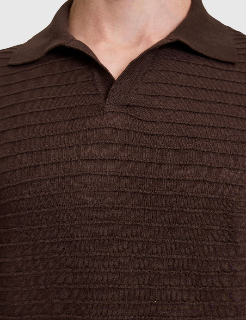 Koyu Kahverengi Slim Fit Keten Kar___ml_ Apa_ Yaka Triko Ti__rt