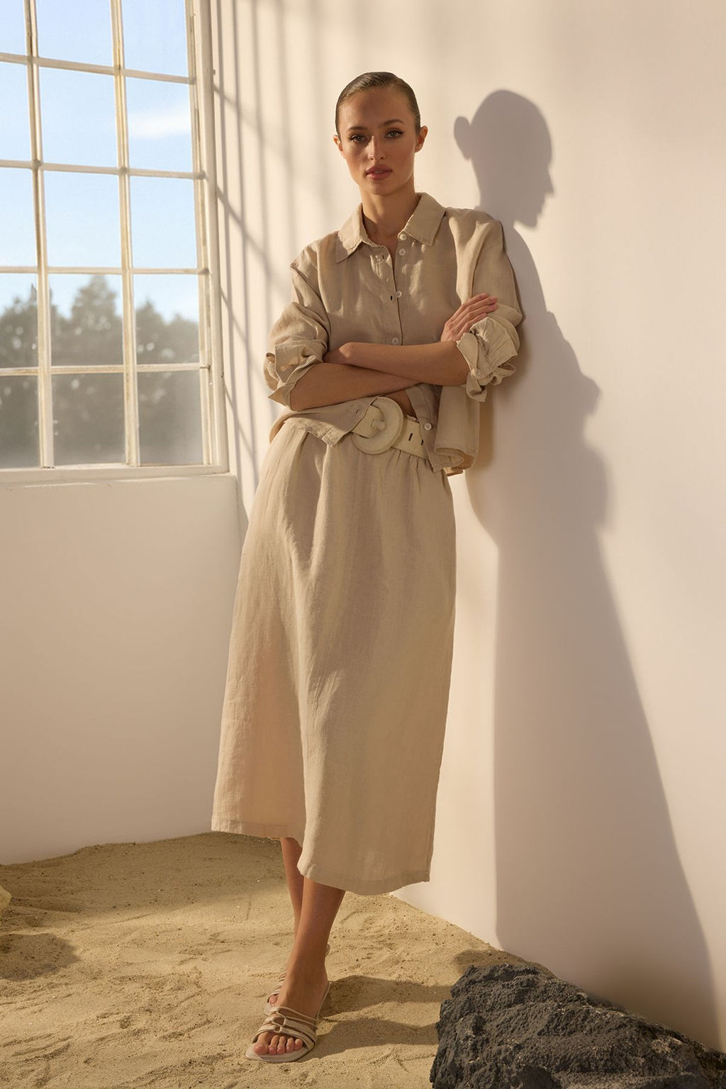 TRENDYOLMILLA Beyaz %100 Keten Beli Lastikli Midi Etek TWOSS24ET00153 фото 30