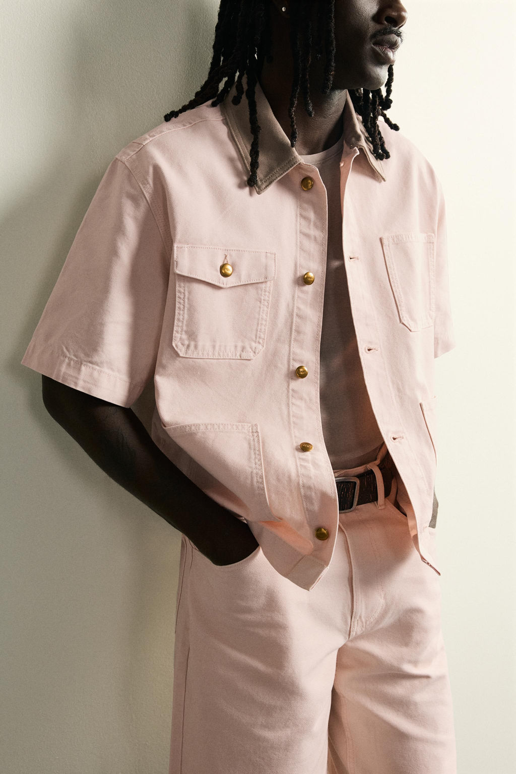 SOBRECAMISA CUELLO CONTRASTE MANGA CORTA / Rosa - Zara фото 6