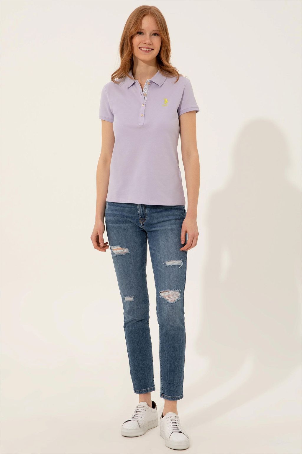 Женская сиреневая футболка с воротником поло Basic - U.s. polo assn фото 4