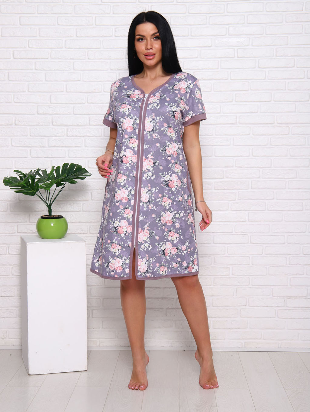 Халат женский с карманами на молнии "Розы" (933-5)