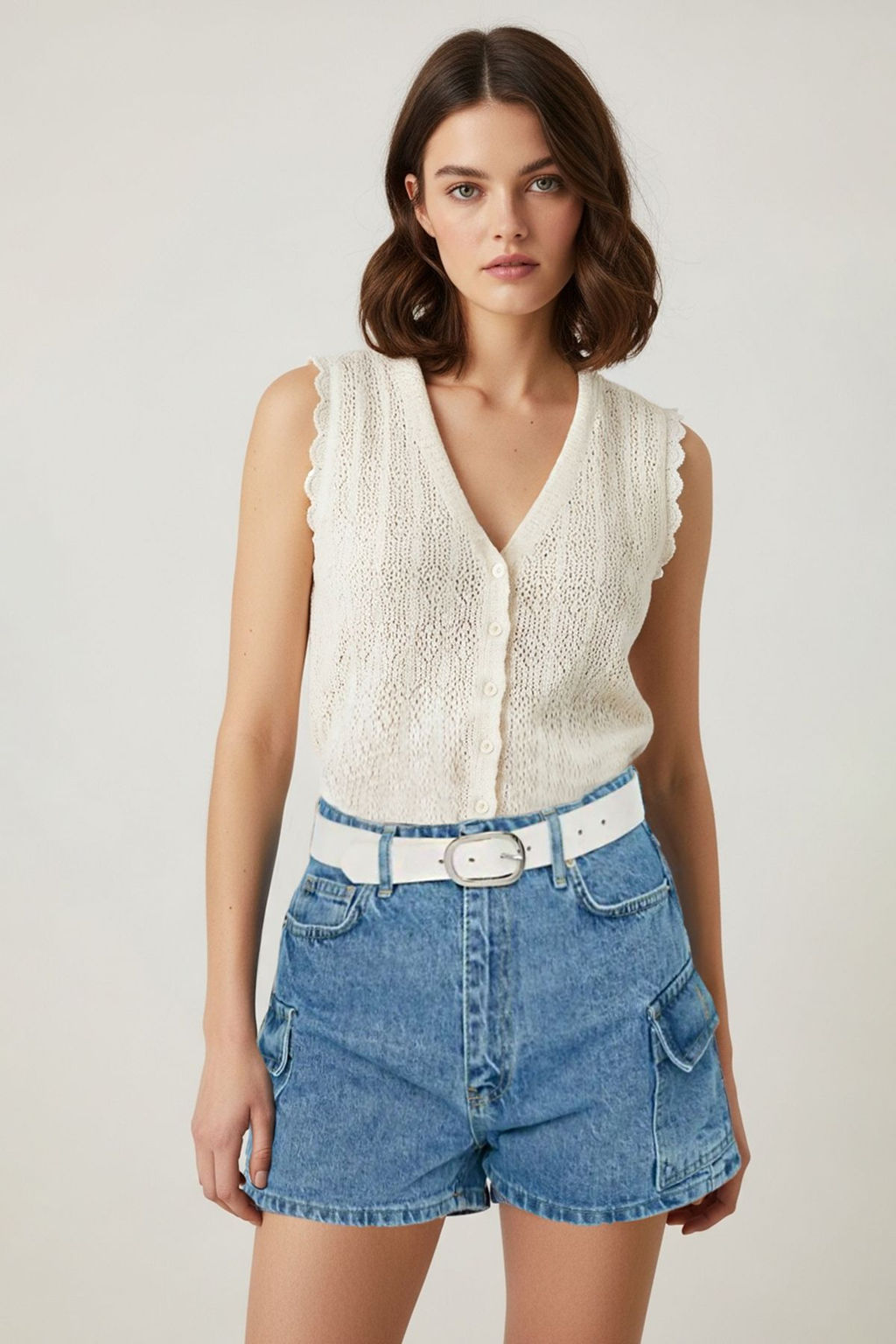 TRENDYOLMILLA Mavi Kargo Cep Detayl? Denim Sort TWOSS22SR00074