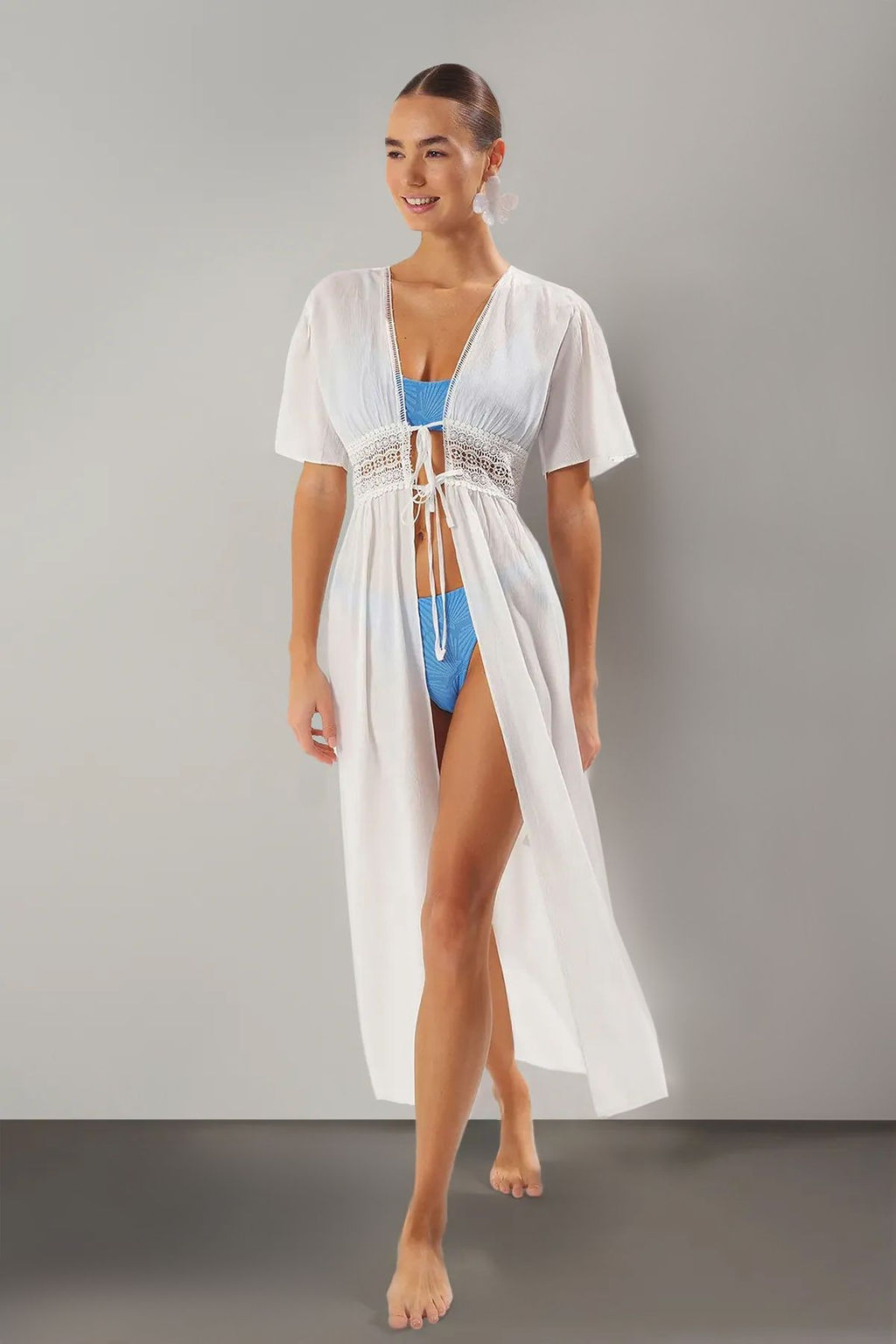 Beyaz Maxi Dokuma Dantelli Baglama Detayl? Plaj Kimono&Kaftan TBESS25KM00025 - Trendyolmilla фото 3