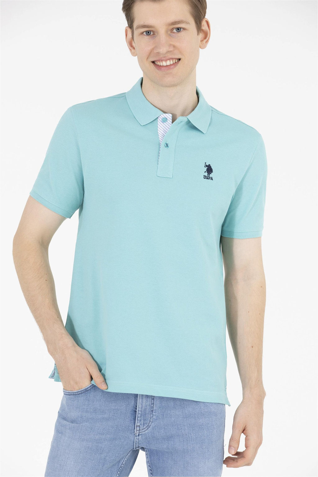 Мужская мятная футболка с воротником поло Basic - U.s. polo assn фото 10