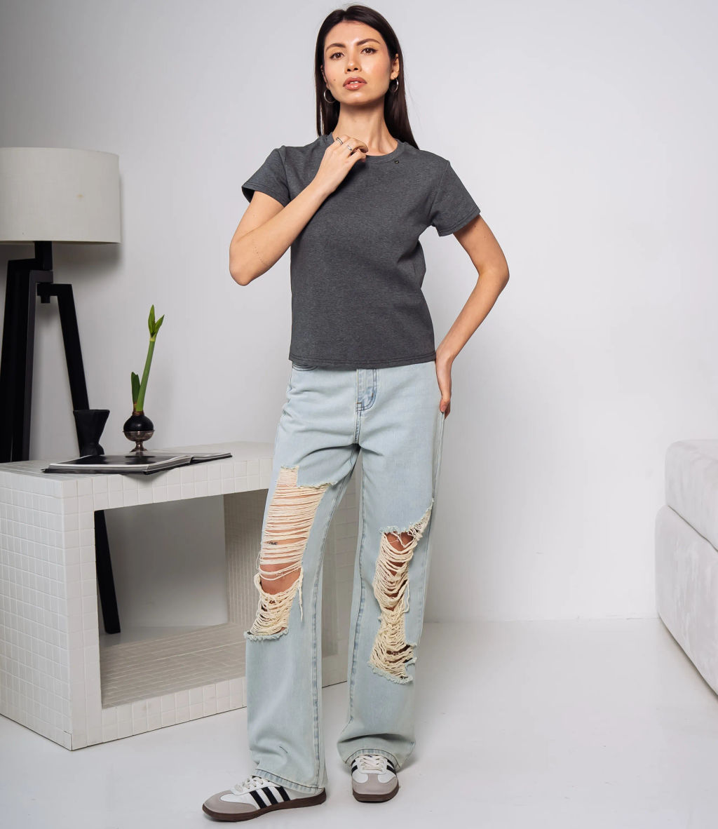 Футболка #КТ250360, тёмно-серый меланж