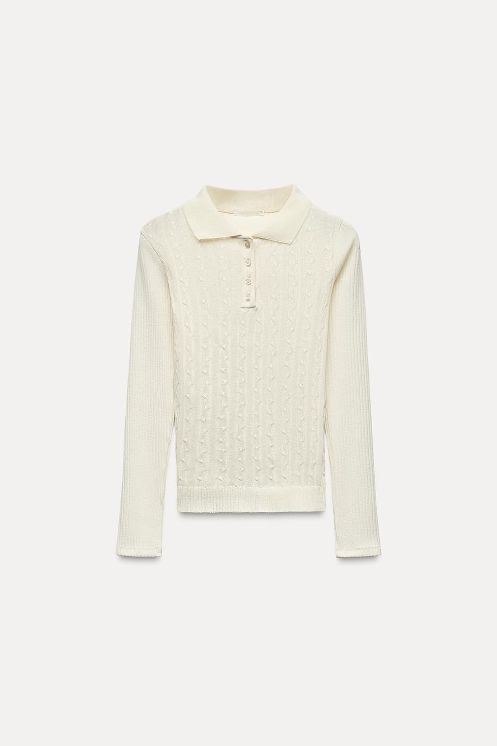 CABLE-KNIT POLO TOP - Zara фото 12
