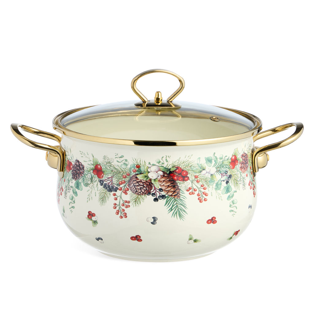 КАСТРЮЛЯ ЭМАЛИРОВАННАЯ AGNESS СО СТЕКЛЯННОЙ КРЫШКОЙ СЕРИЯ CELEBRATION, 3.6 Л, 22*13 СМ