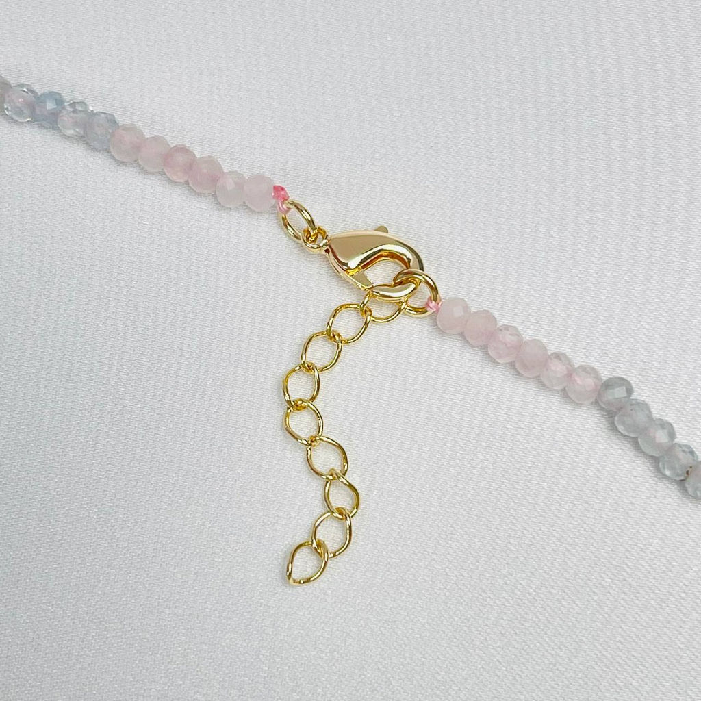 Колье из Розового кварца и Аквамарина 42 см +