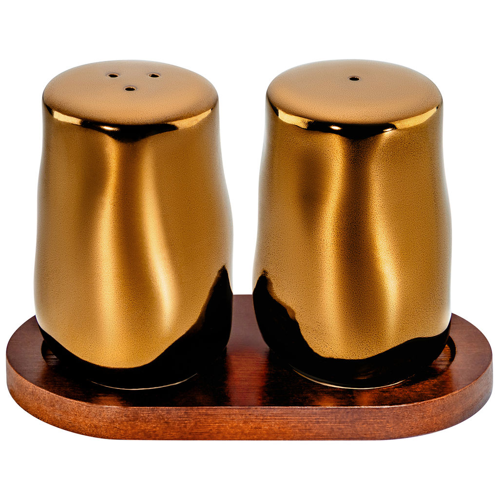 Набор д/специй 2 пр. 13,5*7*9 см "Бронза" на дерев. подставке