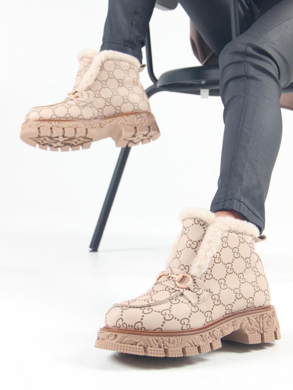 Ботинки 307.PODYUM141 br.Бежевый гучи коричневый/мех