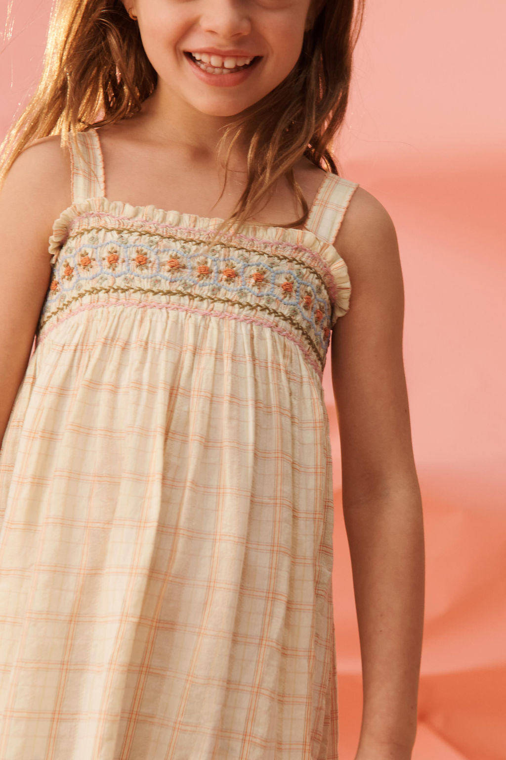 VESTIDO LARGO CUADROS Y FLORES BORDADAS LIMITED EDITION / Amarillo claro - Zara фото 3