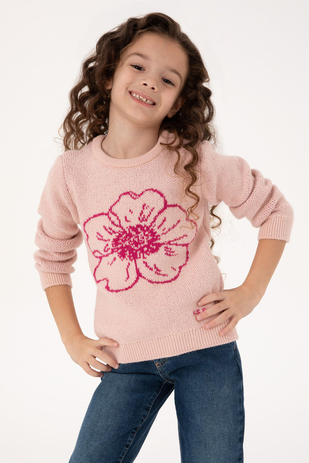 K_z _ocuk Bisiklet Yaka A__k Pembe Kazak