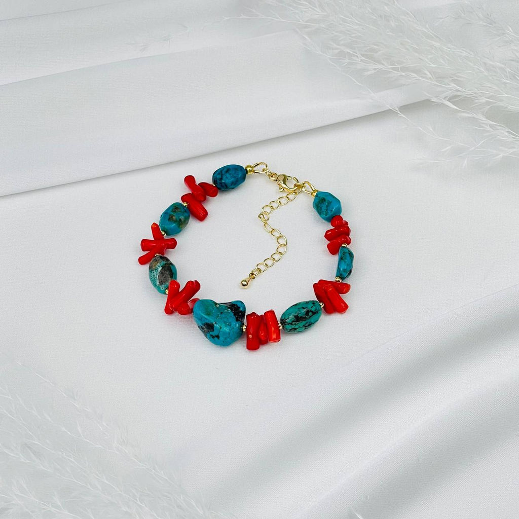 Браслет из Бирюзы и Коралла 17 см +