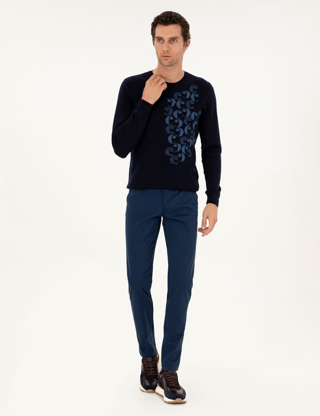 Lacivert Slim Fit Pamuk Kar___ml_ Kanvas Pantolon