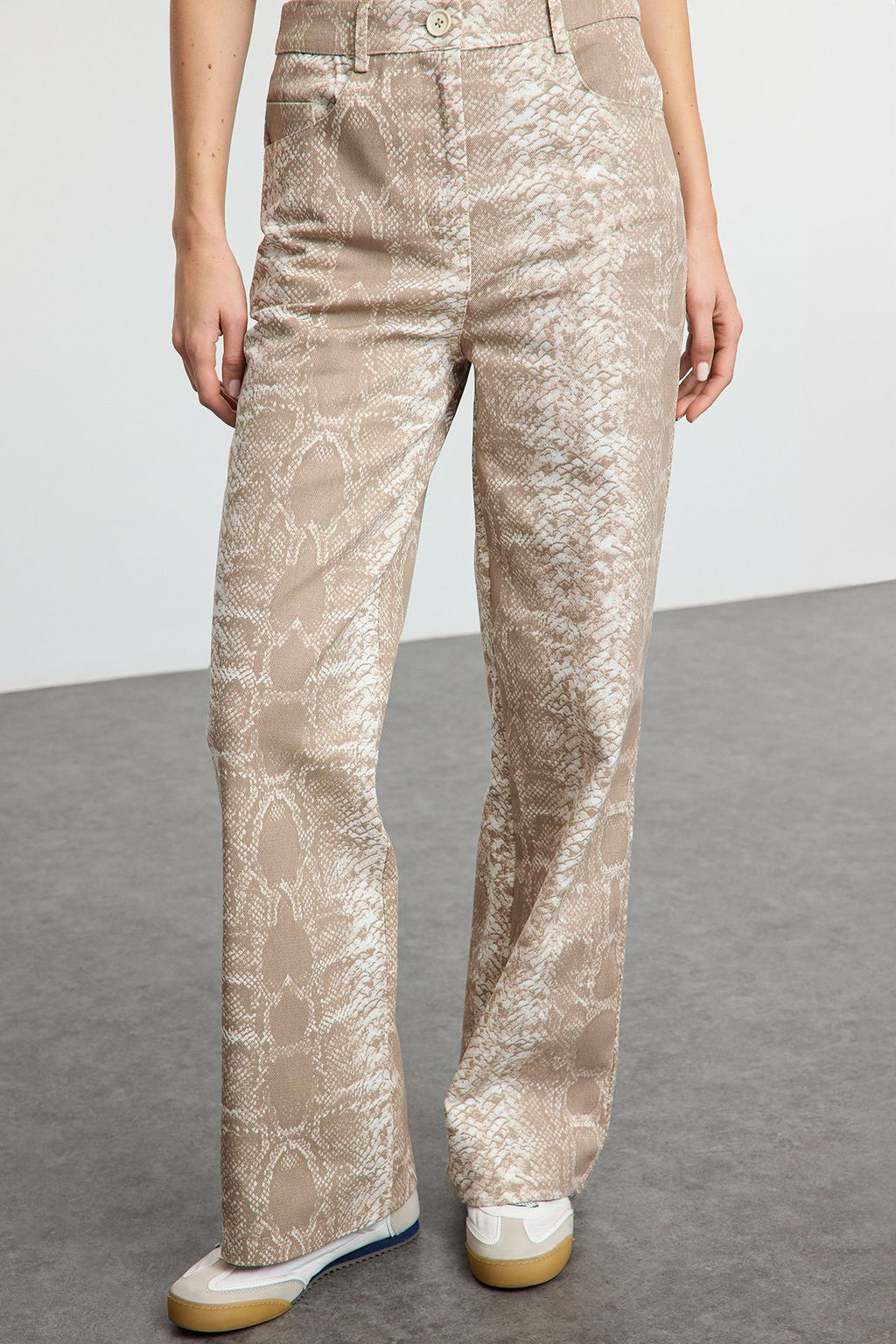 Ac?k Kahverengi Y?lan Desenli Straight/Duz Kesim Dokuma Pantolon TWOAW25PL00065 - Trendyolmilla фото 3