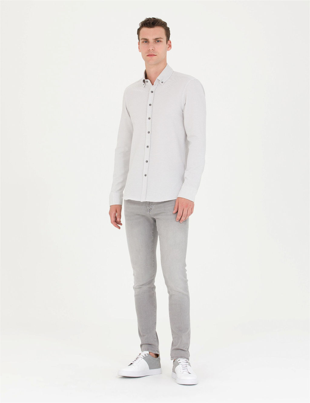 A__k Gri Slim Fit Uzun Kollu G_mlek - Pierre cardin фото 4