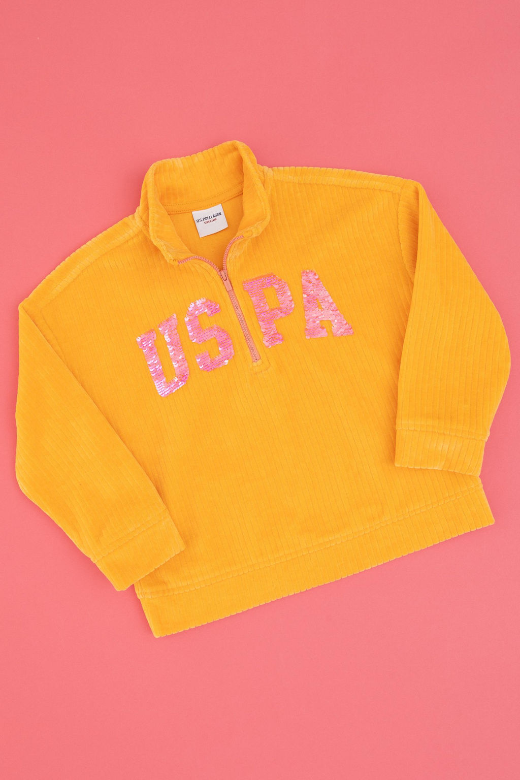 K_z _ocuk Turuncu Yar_m Fermuarl_ Pul Payetli Sweatshirt - U.s. polo assn фото 3